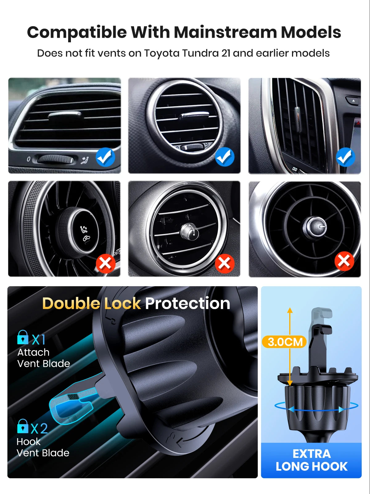 TOPK Support Téléphone Voiture,  Porte Téléphone Rotatif à 360 Degrés pour Grille D'aération de Voiture GPS pour Smartphone iPhone Android