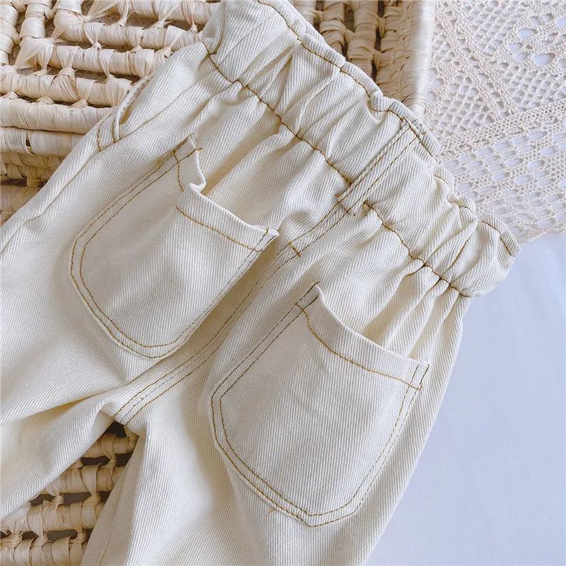 Children's jeans, casual pants for boys and girls, high-waisted, solid color, warm jeans, autumn/spring, 9M-4 years