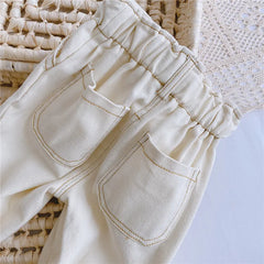 Children's jeans, casual pants for boys and girls, high-waisted, solid color, warm jeans, autumn/spring, 9M-4 years