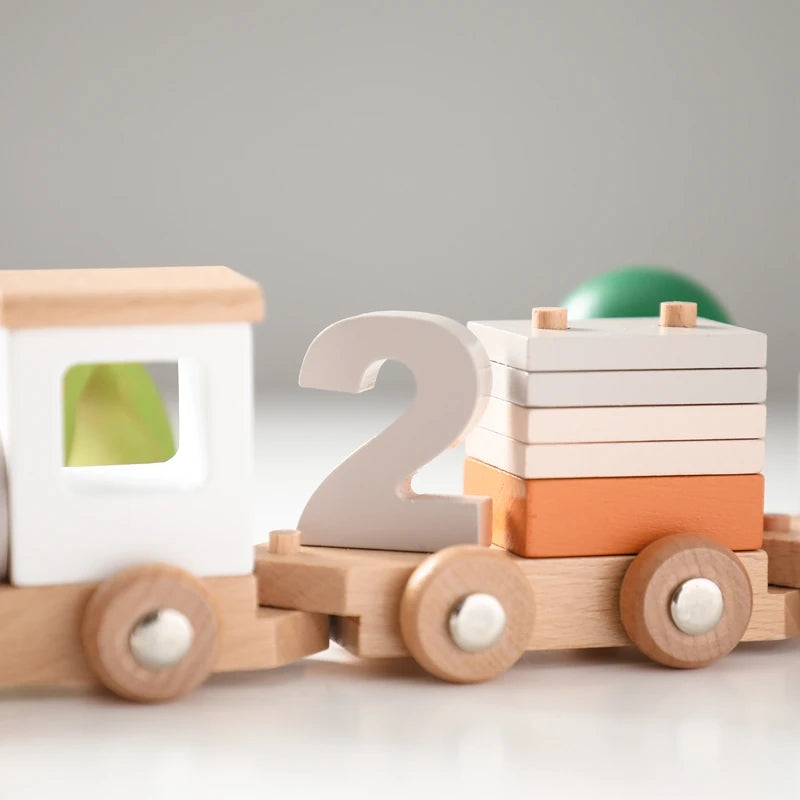 Jouets Montessori Train en bois jouet d'anniversaire bébé jouets éducatifs chariot en bois bébé jouets d'apprentissage nombre de bois bébé jouets cadeaux