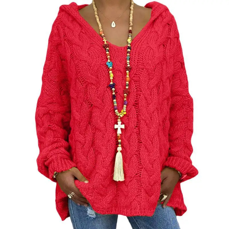 20 Colors Women's Loose Twist Knot Knitted Sweaters Autumn Winter Women's Hooded Knit Pullover Coats XXBLH-1058