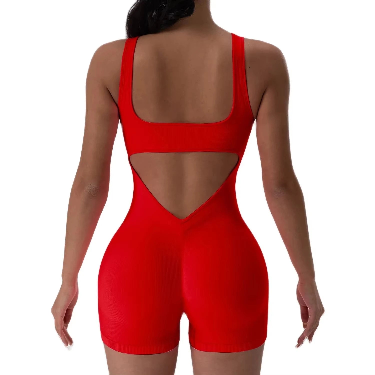 Combinaison de Yoga dos nu, 1 pièce, col en U, sans manches, combinaison de sport, couleur unie, filetée, extensible, body pour femmes, sans coussinets de buste