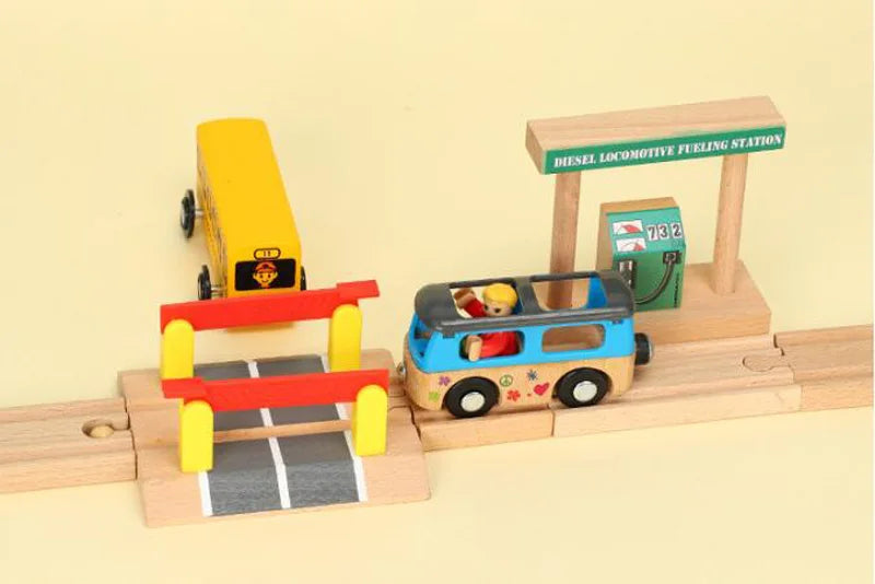Jouets pour tout-petits, Train en bois, accessoires de voie ferrée, Barricade, scène de piste de plate-forme, jouets Puzzle pour garçons et filles