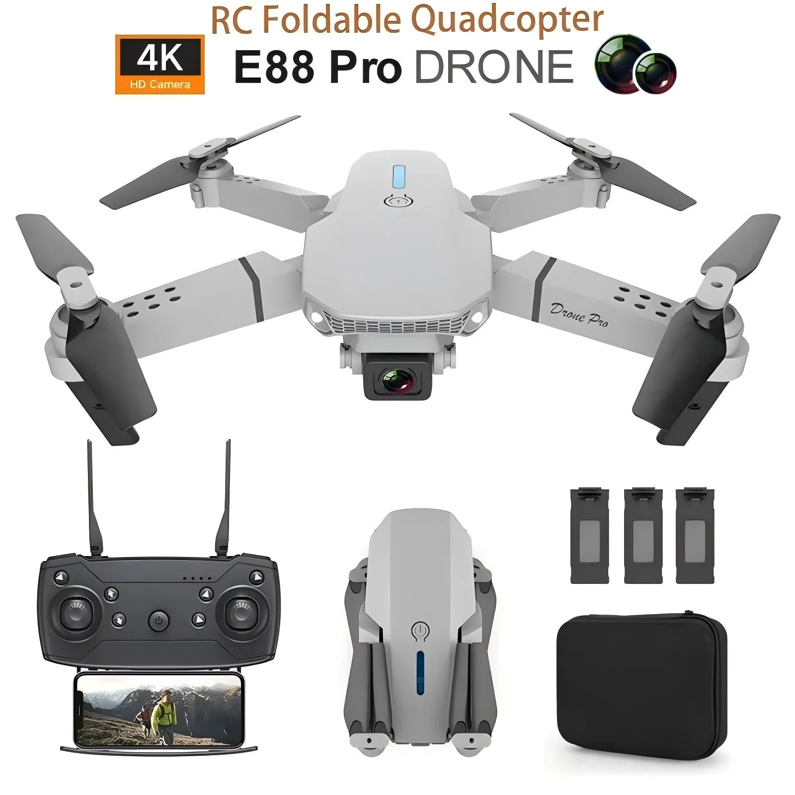 2024 nouveau E88 Pro WIFI FPV Drone grand Angle HD 4K 1080P caméra hauteur tenir RC pliable quadrirotor hélicoptère jouets cadeau