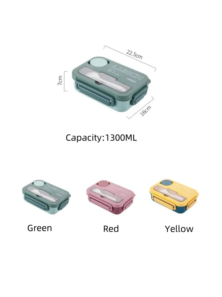Boîte à déjeuner Portable à compartiment de 1300ML, boîte à Bento de bureau pour enfants étudiants avec fourchette et cuillère, récipient de stockage des aliments pour micro-ondes