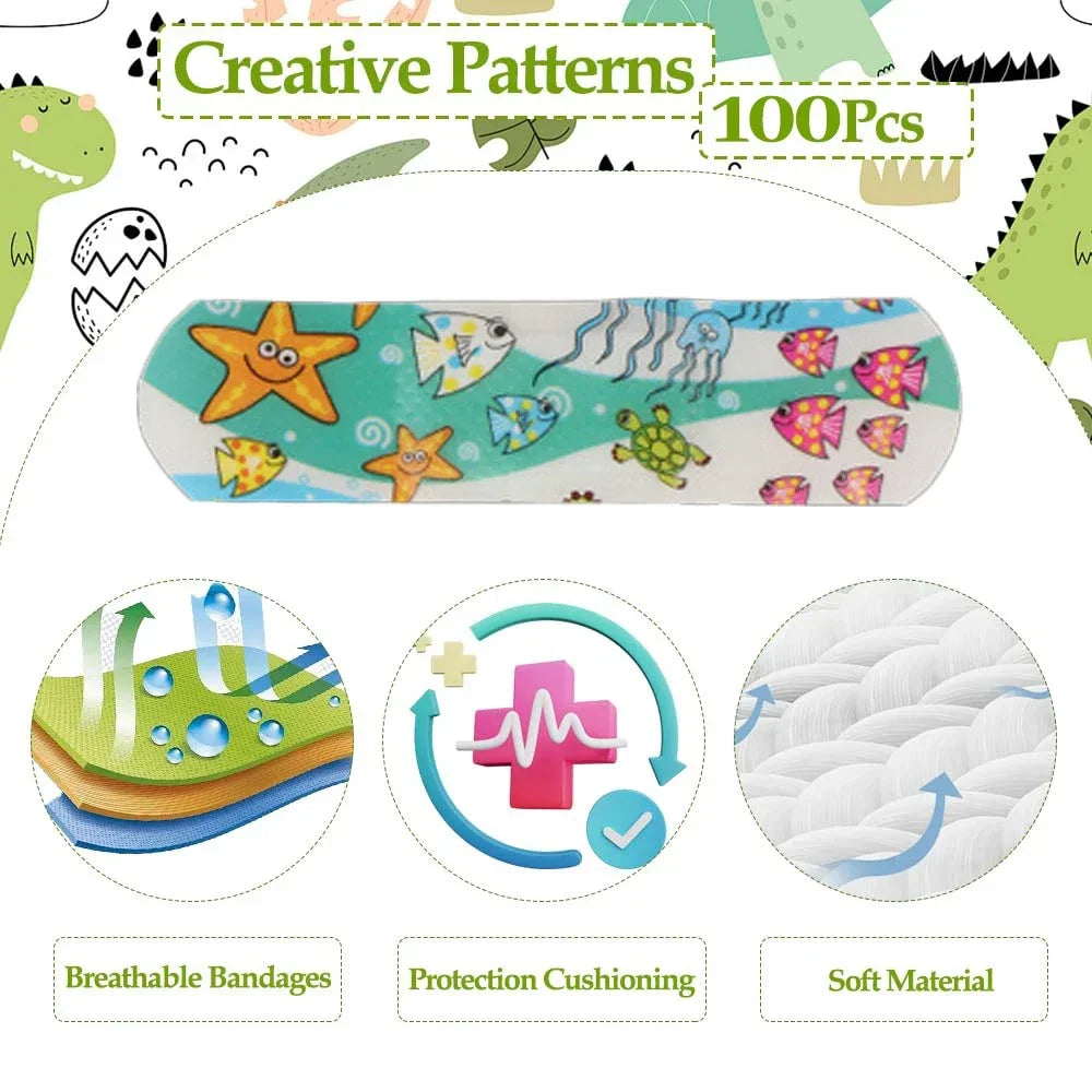 100 pièces enfants Bandages en vrac enfants mignon dessin animé Bandages bandes adhésives flexibles médical imperméable respirant pour les enfants