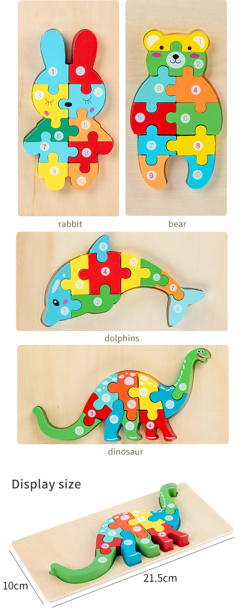 Puzzles en bois Montessori pour enfants, jouets pour tout-petits de 2 à 3 et 4 ans, jouet dinosaure