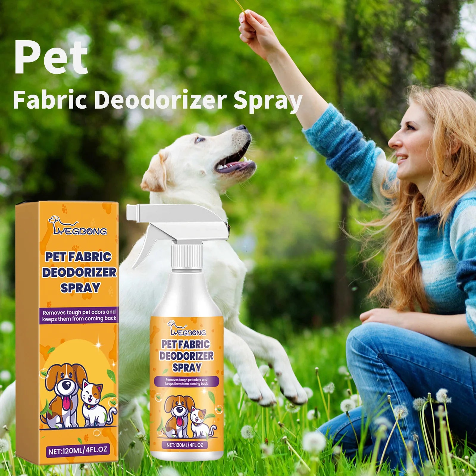Spray déodorant naturel pour animaux de compagnie, 120ml, avec parfum frais, éliminateur d'odeur d'urine et dissolvant d'odeurs corporelles pour chien, neutralisant d'odeur sans danger pour les animaux de compagnie