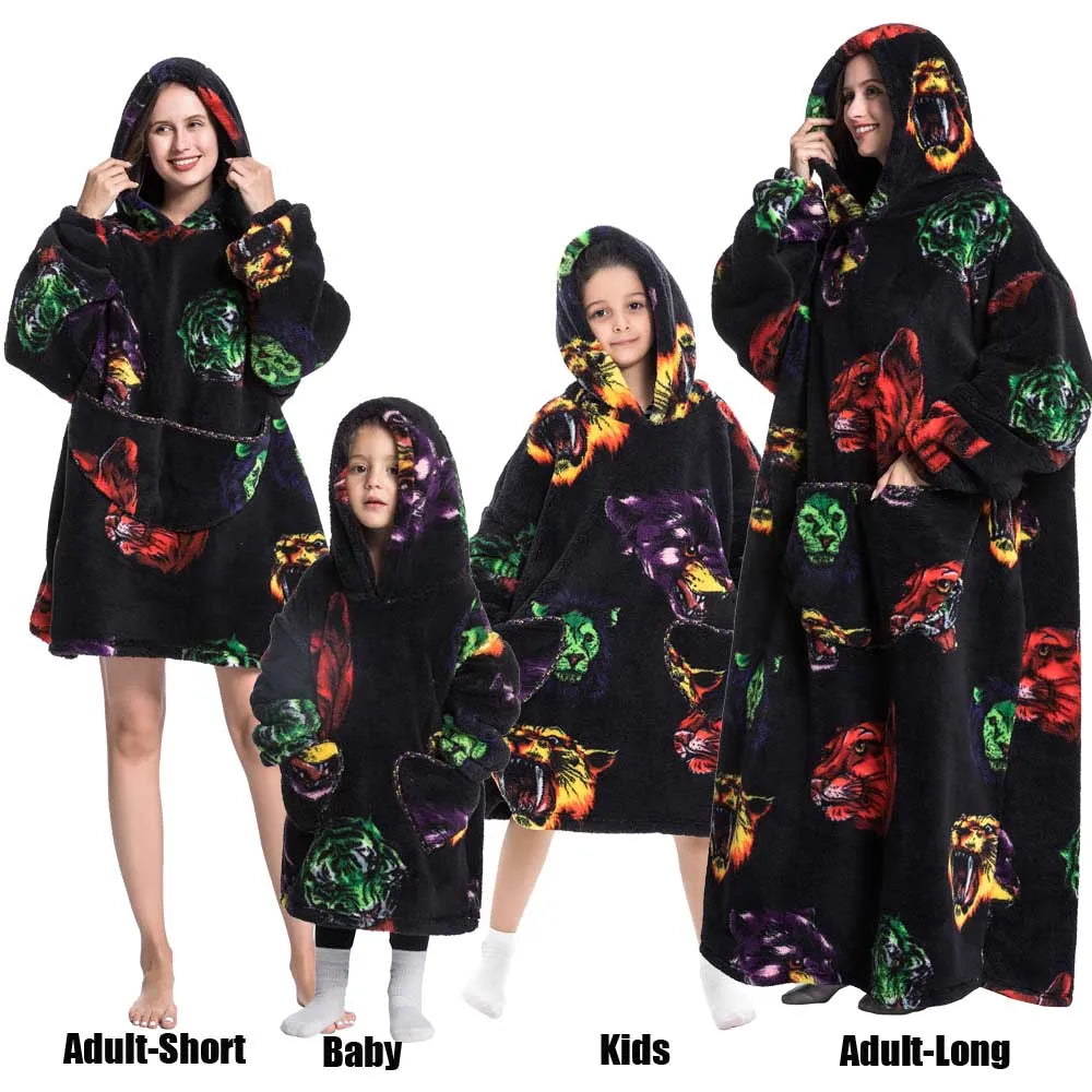 Sweat-shirt à capuche d'hiver pour femmes et hommes, pull polaire géant TV, couverture surdimensionnée avec manches, vêtements citrouille d'halloween pour adultes