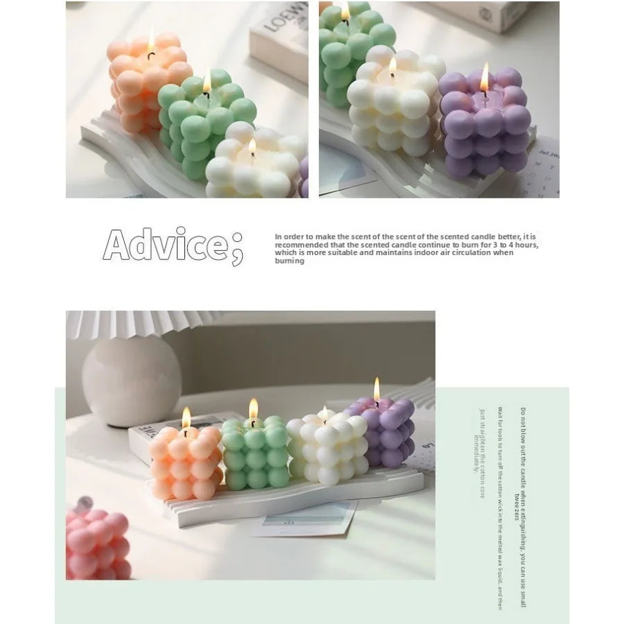 Bougie parfumée en forme de Cube à bulles, 1 pièce, faite à la main, pour aromathérapie, cire de soja, décoration de la maison, bougies pour fête d'anniversaire et de mariage