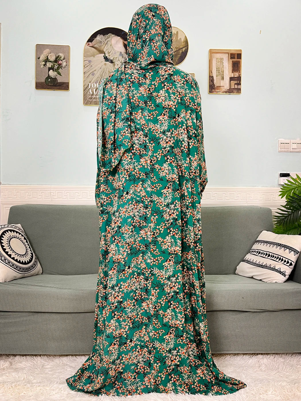 Abayas musulmanes en coton pour femmes, vêtement de prière traditionnel à fleurs pour Ramadan, Caftan africain, Marocain, Robe connectée, foulard