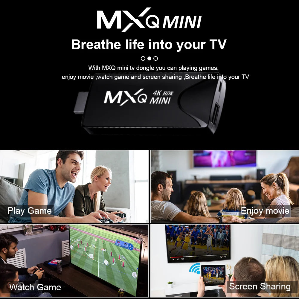 MXQMINI Smart Android Mini TV Stick Android 10 Quad Core Support 2.4G Wifi 4K HD TV Box H.265 Streaming décodeur intelligent