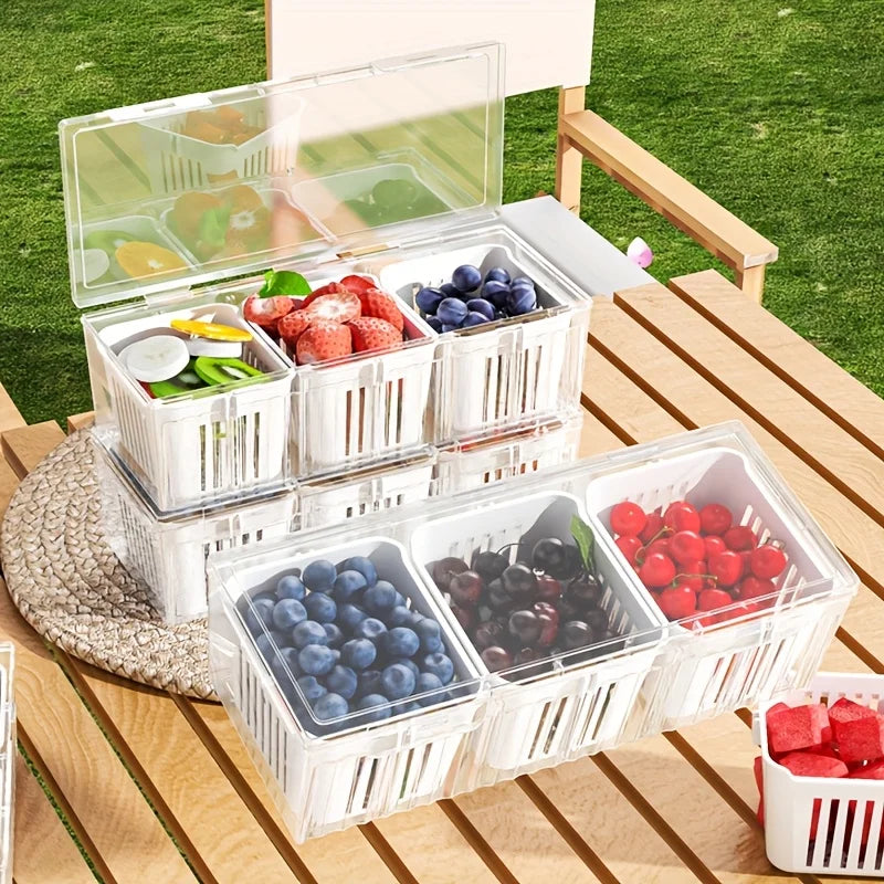 Boîtes de rangement pour réfrigérateur à 3 grilles, organisateur d'ail, oignon, poivre, fruits et légumes, bac à légumes, bac à légumes, conteneurs scellés de cuisine ﻿