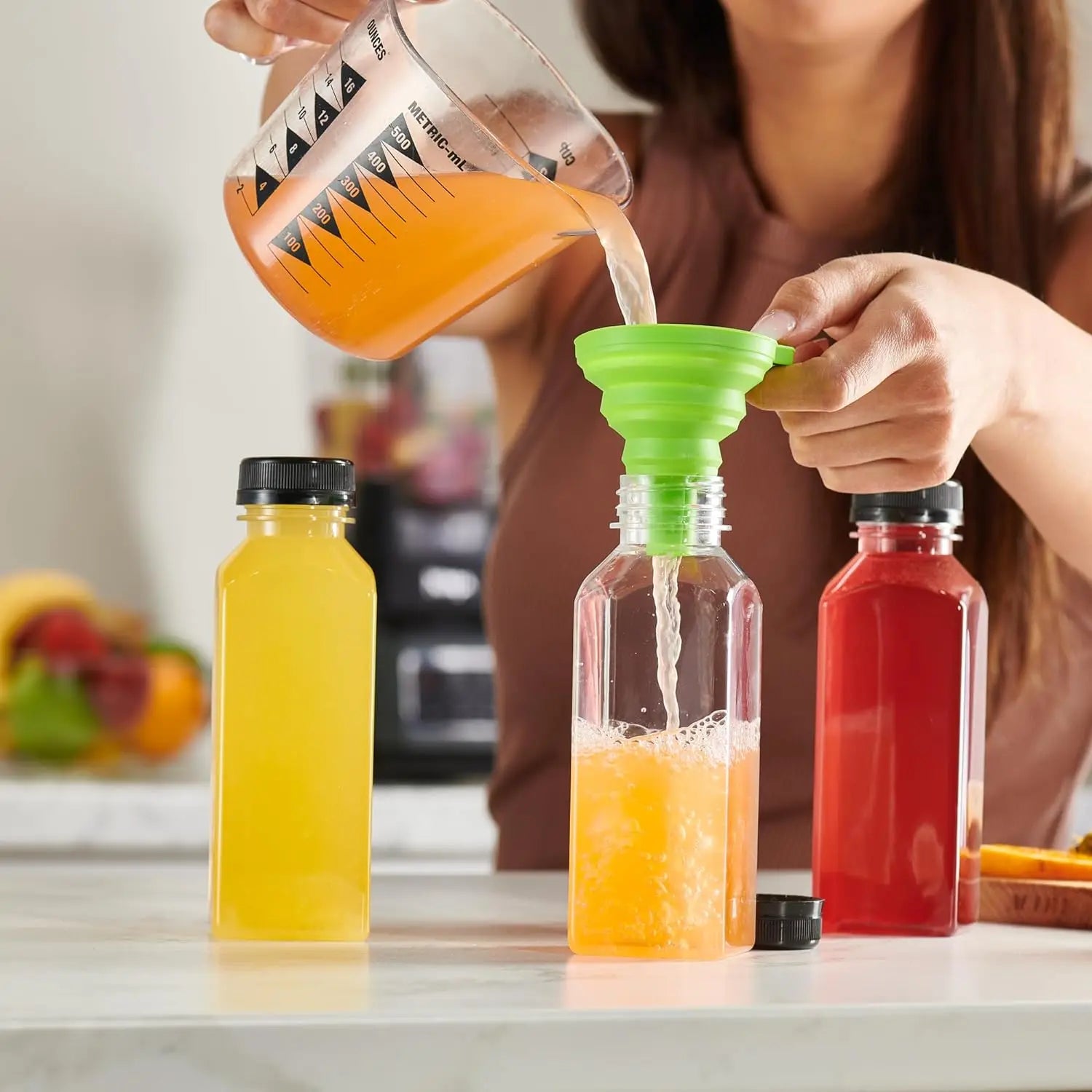 2 ou 6 jus en plastique réutilisables HI avec couvercle, 5 Oz, 8 Oz, 12 Oz, 16 oz, idéal pour la Smunvétérans wn ie, le lait, etc. -Facile à nettoyer et à compléter-Leak-Verde pour Bpa