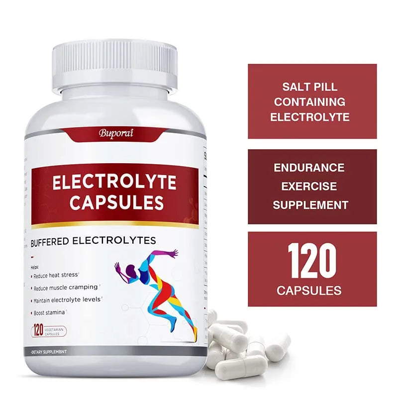 Capsules d'électrolyte - Soutient l'équilibre à l'électrolyte, soulage le stress, supplément de la nutrition sportive, améliore l'endurance, sans OGM
