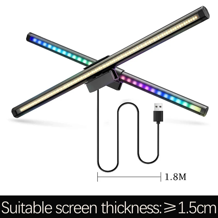 Barre lumineuse d'écran de moniteur de lampe de bureau à LED, escales informatiques RVB, lumières double face pour le travail, l'étude, la lecture, le jeu, l'éclairage de gradation