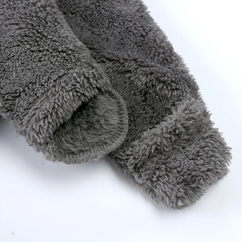 Barboteuse pour bébé de 0 à 24 mois, vêtements d'hiver pour nouveau-né, garçon et fille, body à fermeture éclair, ours en polaire, pyjama à capuche