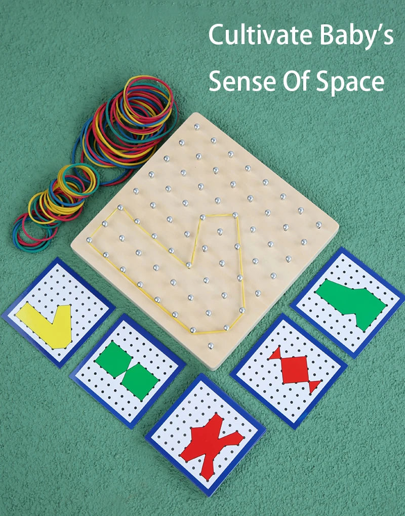 Ensemble de jouets mathématiques en bois pour enfants, bande de caoutchouc de forme géométrique, jeu de planche à air, jouet éducatif créatif Montessori, cadeau de noël fin