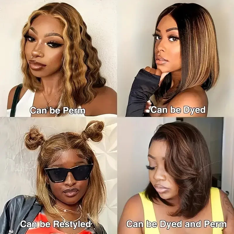 100% perruques de cheveux humains 13x4 dentelle cheveux humains dentelle frontale perruque prêt à porter Bob perruques 220 densité pour les femmes noires 4/27 couleur or