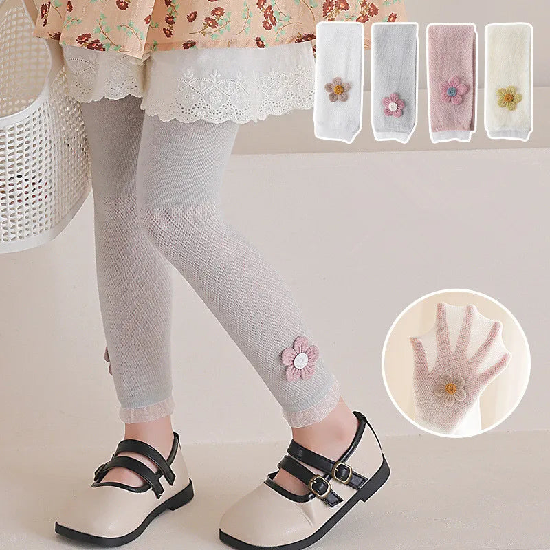 Leggings pour filles, pantalons ajourés pour enfants, vêtements d'été pour enfants, pantalons crayon à fleurs, Style coréen