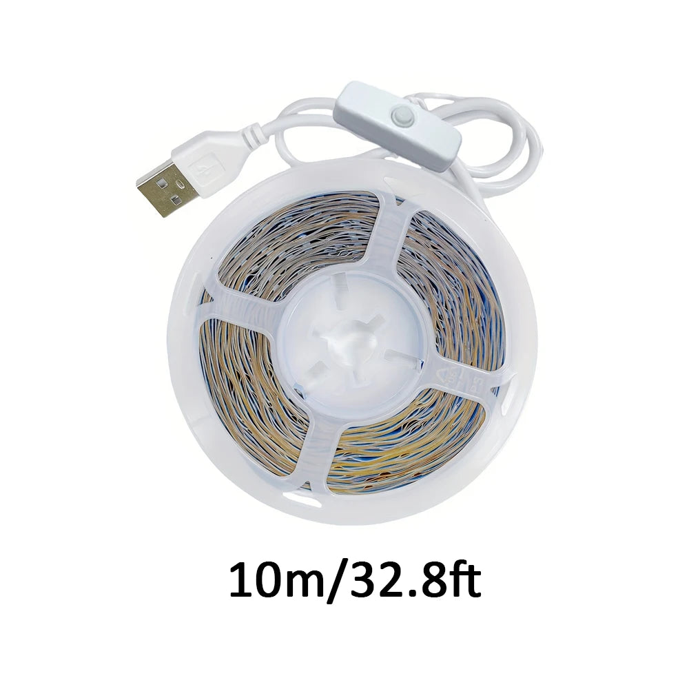 USB DC 5V 2835 LED strip light, white/warm white, with on/off switch, for bedroom, mirror, wardrobe, cabinet, TV