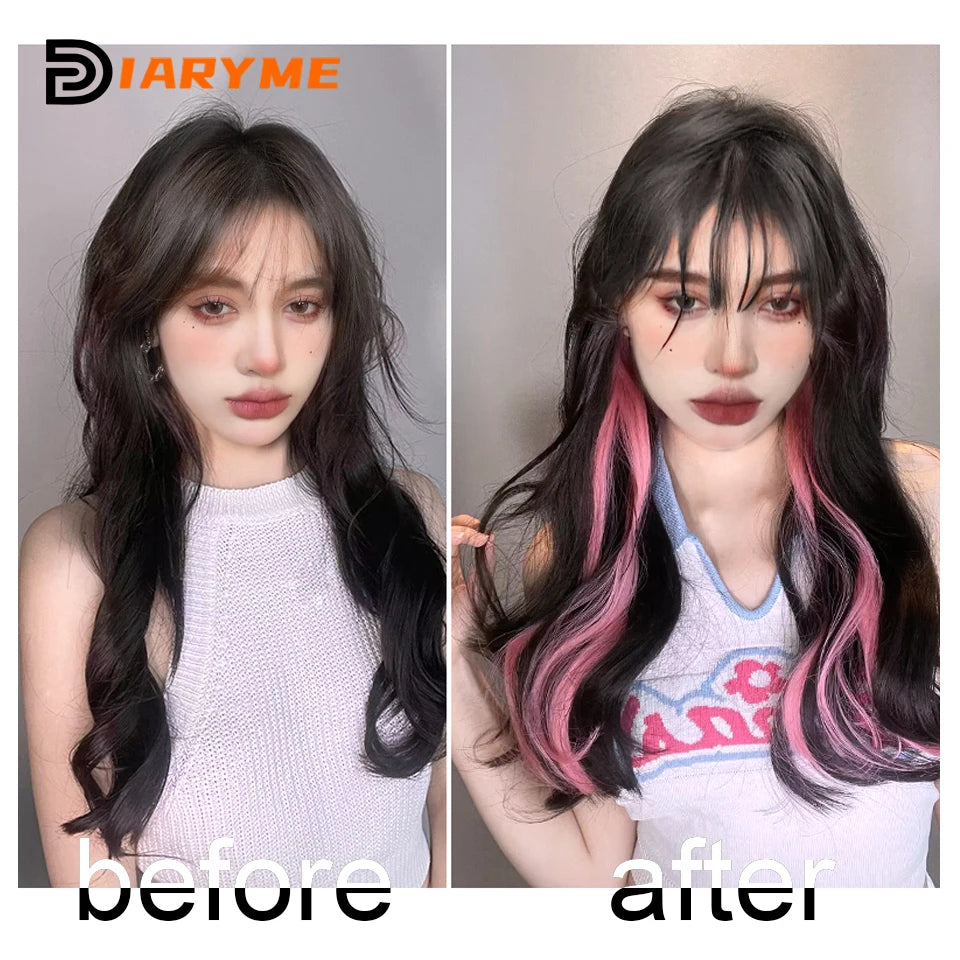 Colorful curly synthetic hair extensions for girls, long clip-in hairpiece, multicolored party strands, wig piece, for women and children