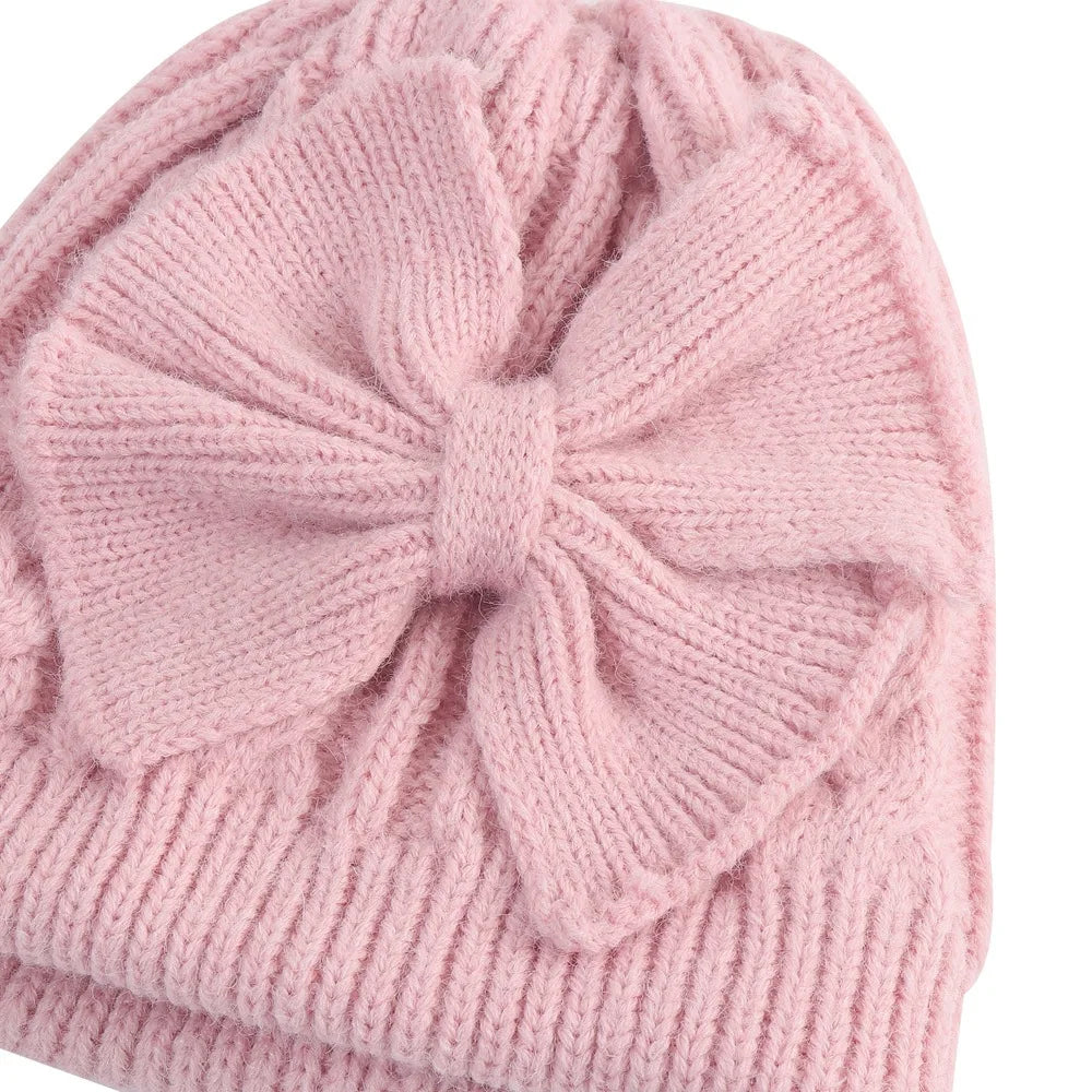 Chapeau tricoté pour bébés enfants de 0 à 2 ans, bonnet tricoté unisexe avec nœud papillon de couleur unie, protège-oreilles, bonnet pour l'automne et l'hiver