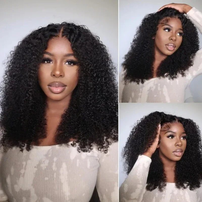 Demi-perruque cheveux humains crépus bouclés sans colle perruque cheveux humains prêt à porter 3 en 1 demi perruque avec cordon 250 densité bouclée demi-perruque