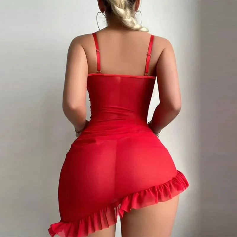 Belle robe de nuit semi-transparente élégante pour femmes, ensemble de chemise de nuit tanga, col en v, sans manches, dos nu, vêtements de nuit, soutien-gorge Sexy, Lingerie