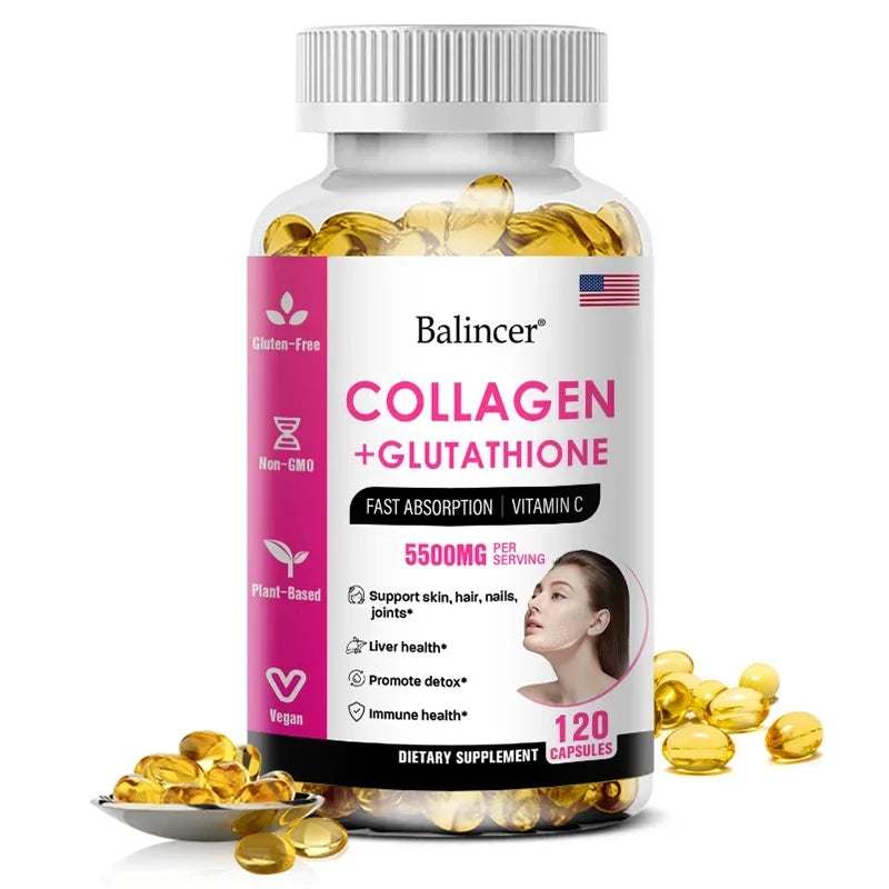 Supplément de collagène au glutathion - Maintaine la vitalité jeune - Soutenir la santé de la peau, supplément antioxydant, non OGM