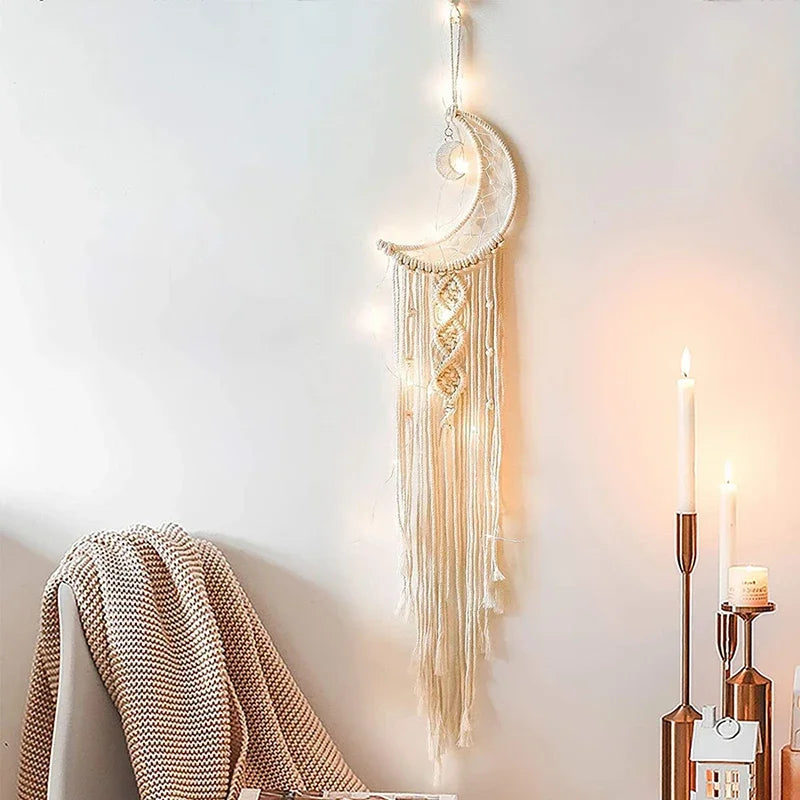 Nordic Style Macrame Wall Sconce for Baby and Child's Room, Boho Home Decor with Moon, Ramadan