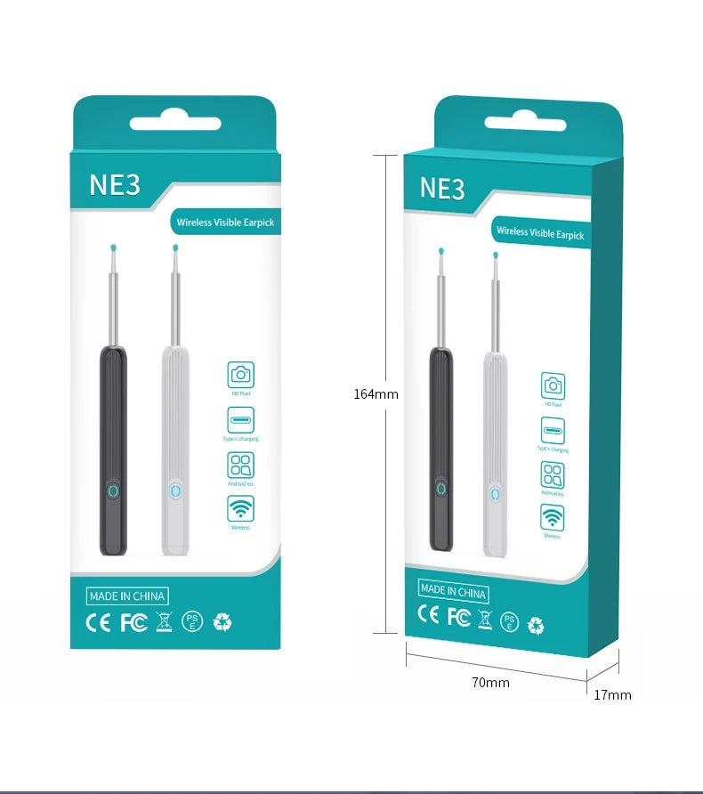 NE3 nettoyeur d'oreilles outil de retrait de cire d'oreille de haute précision avec caméra LED Otoscope sans fil Kit de nettoyage d'oreille intelligent meilleur cadeau