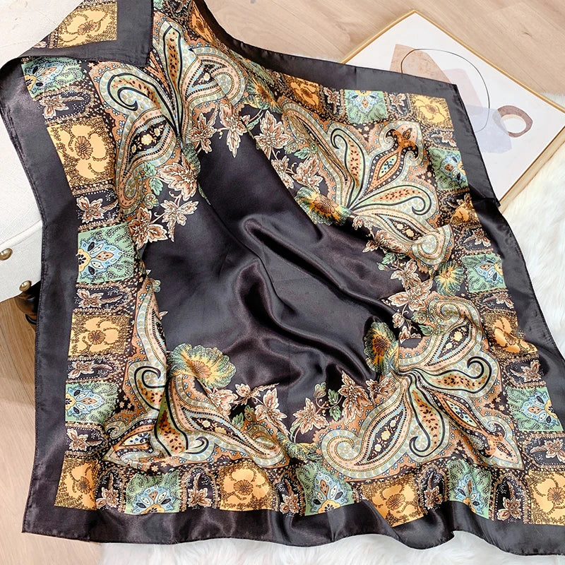 2025 Design marque foulard foulard châle enveloppes imprimer soie Satin écharpe carré femmes musulman Hijab élégant bandeau Bandana