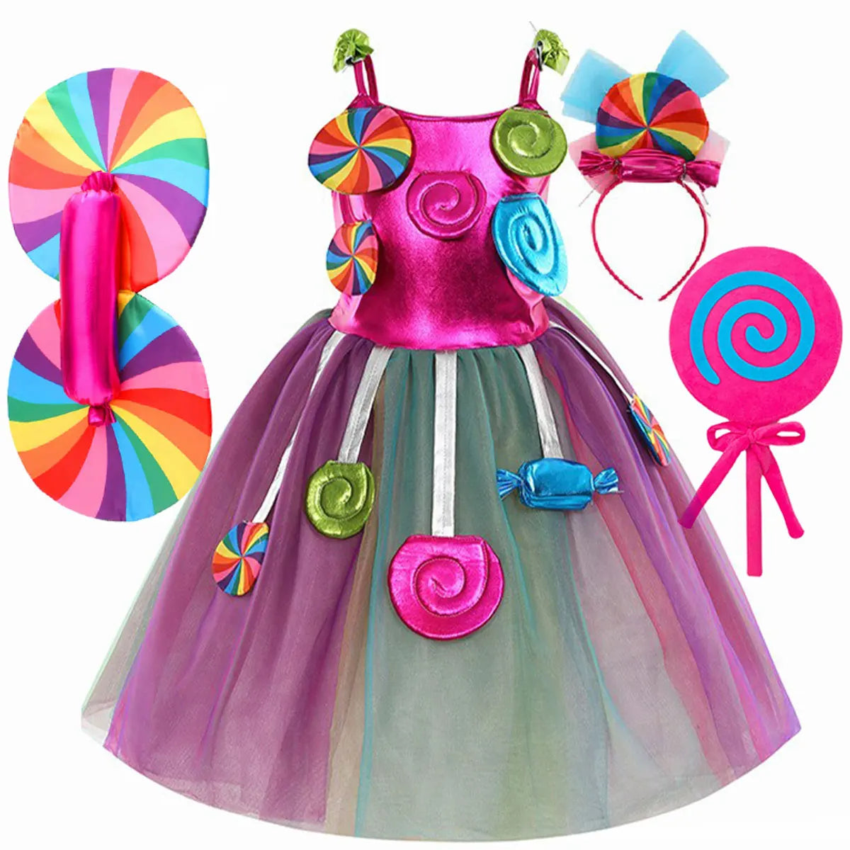 Robe sucette sucette pour filles, costume de carnaval, costume d'anniversaire pour petits enfants, tutu arc-en-ciel de paupières, vêtements de mariage pour enfants, bonbons doux, nouveau
