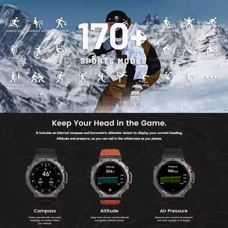 T-rex 3 Ultra GPS montre intelligente intégré double bande GNSS boussole altimètre barométrique 5ATM IP69K étanche AMOLED appel Smartwatch