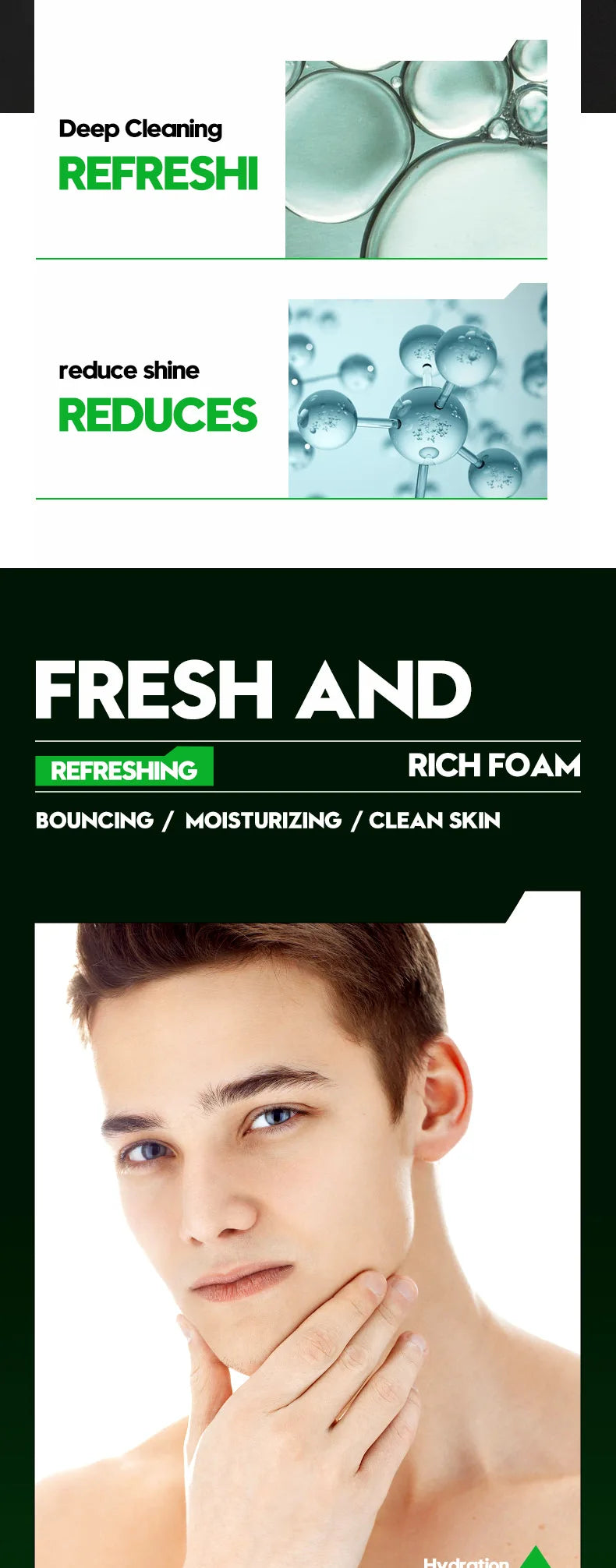 Nettoyant pour le visage frais parfum rafraîchissant nettoyage en profondeur hydratant raffermissant des pores nettoyant pour le visage pour hommes