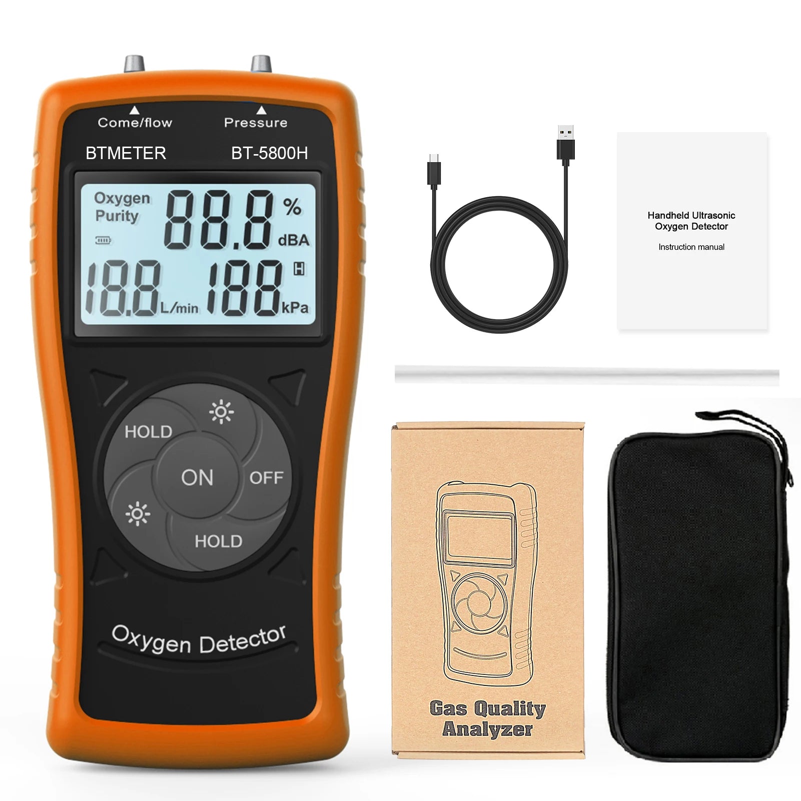 Instrument de mesure d'oxygène ultrasonique portatif, pour la détection de la Concentration de sortie du générateur d'oxygène PSA, débit et pression