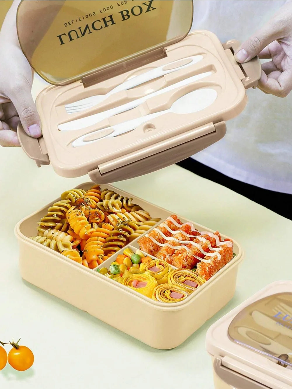 Boîte à Bento pour adultes, boîte à déjeuner avec 4 compartiments, ustensiles, pot à Sauce, doublures à muffins, passe au micro-ondes et au lave-vaisselle, retour à l'école, 1 pièce