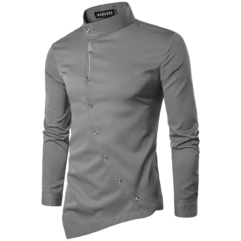 Gothic Men's Shirts, Irregular Button Shirts, Elegant Embroidery, Social Dress Shirt, Men's Streetwear Clothing, Tops