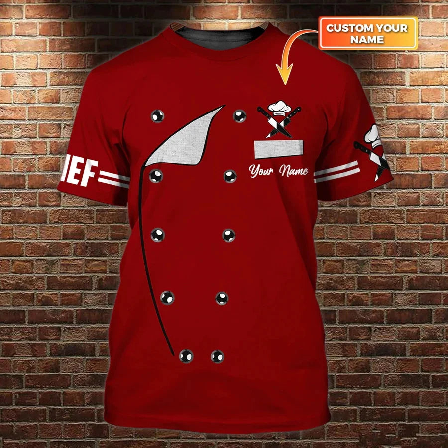 Uniforme de travail de chef pour hommes, T-shirt avec nom personnalisé, impression 3D, décontracté, 2023, séchage rapide et respirant, grande taille