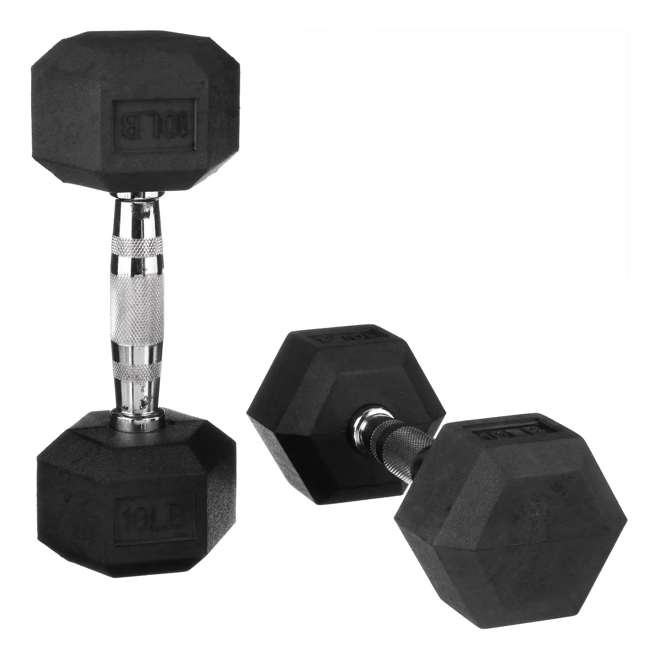 Paire d'haltères hexagonaux recouverts de caoutchouc de 10 lb, noir, conception sans rouleau pour la salle de sport à domicile, l'entraînement de force et l'haltérophilie