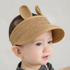 Chapeau de soleil d'été pour enfants en bas âge, casquette à visière en paille réglable et respirante pour garçons et filles, casquette de plage en plein air avec oreilles mignonnes