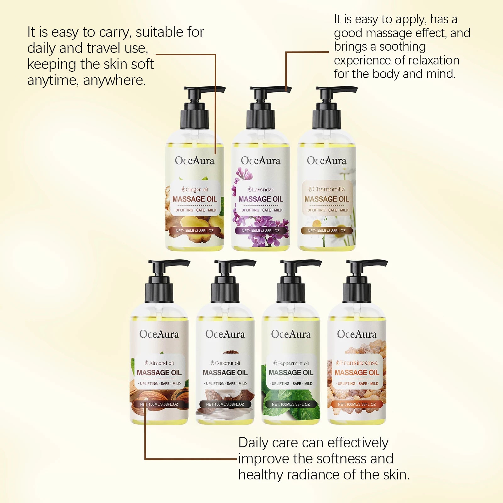 Huile AMP hydratante pour la peau lisse et nourrissante en profondeur, améliore l'humeur sèche et rugueuse, huile Linge relaxante, huile essentielle d'encens de Comuna pour le massage