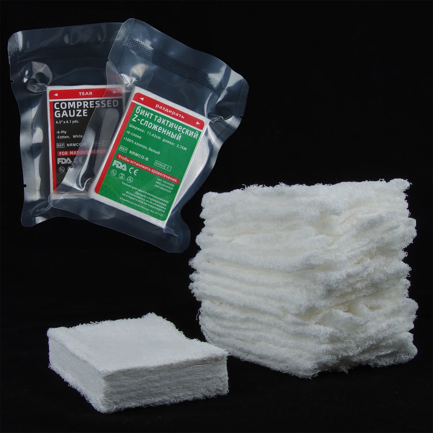 Rouleau de gaze de stérilisation compressée, bandage médical d'urgence, bandage de contrôle hémostatique, emballage sous vide, plié en Z, premiers soins