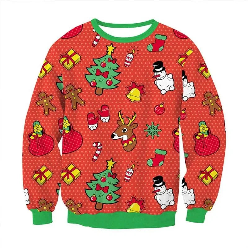 Sweat-shirt de noël en forme de renne du père noël pour hommes et femmes, pull à manches longues, nouvel an, fête de Festival, col rond