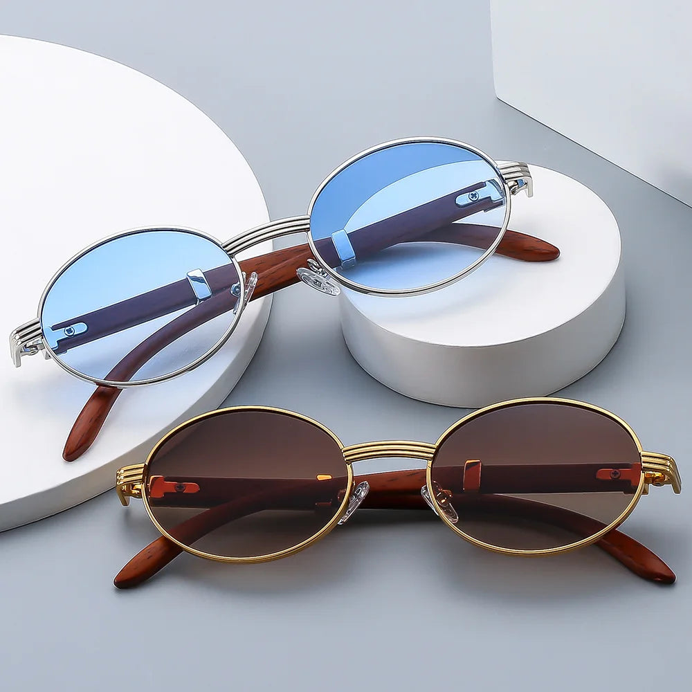 Lunettes de soleil rétro Imitation Grain de bois pour hommes et femmes, ovales, tendance, Protection Uv, nouvelle collection