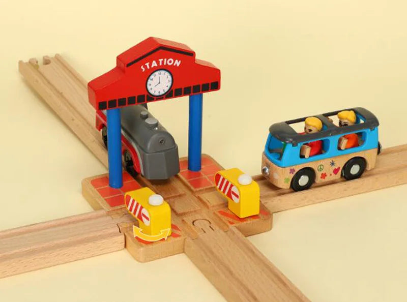 Jouets pour tout-petits, Train en bois, accessoires de voie ferrée, Barricade, scène de piste de plate-forme, jouets Puzzle pour garçons et filles