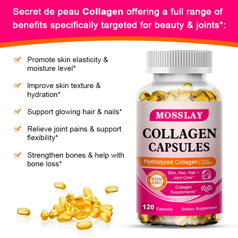 Capsules de collagène avec acide hyaluronique et complexe de vitamine C, supplément de blanchiment de la peau