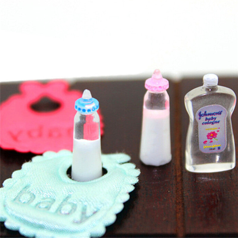 1:12 scale dollhouse, miniature baby bottles, bib and shampoo set, nursery accessory, gift