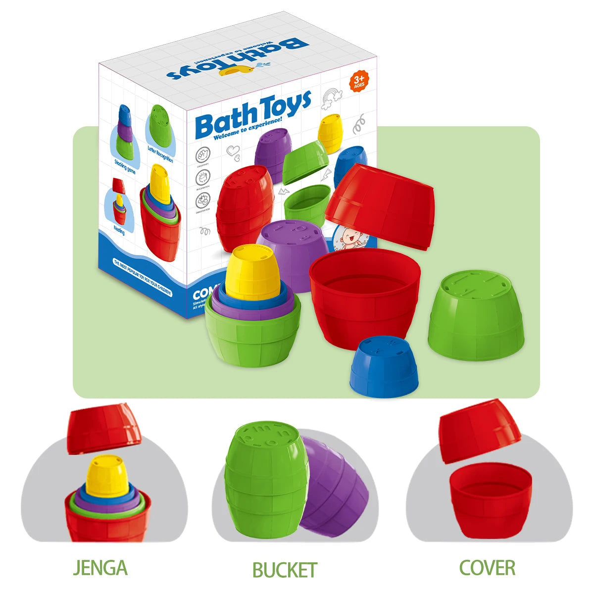 Jouets de bain pour bébé, tasse empilable, jouet pour tout-petits, couleurs aléatoires, tour empilable océan, baignoire, eau, plage, jeu de salle de bain, cadeaux